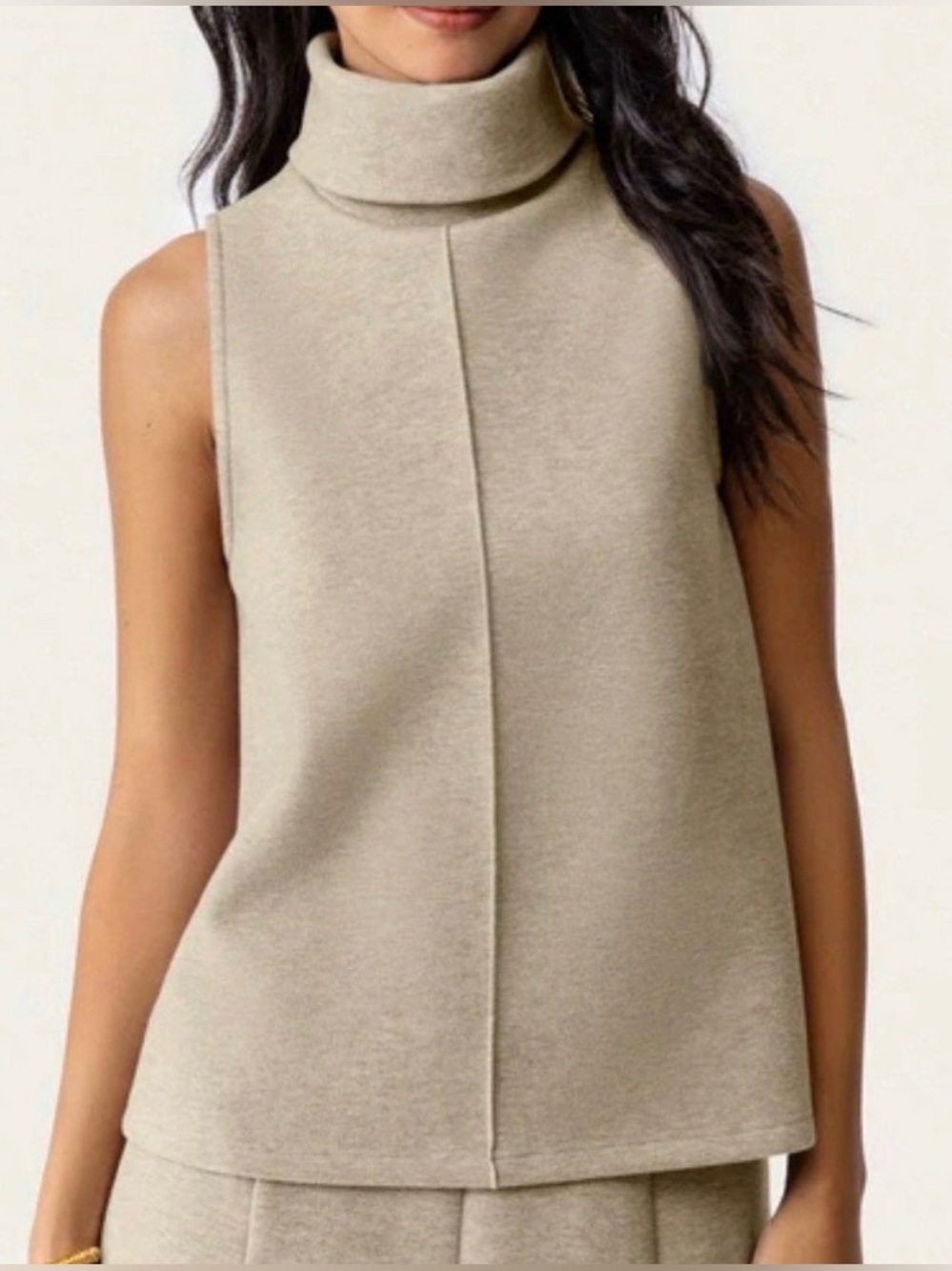 OGL Heather Beige FuzzLuxe Turtle Neck Split Hem Top